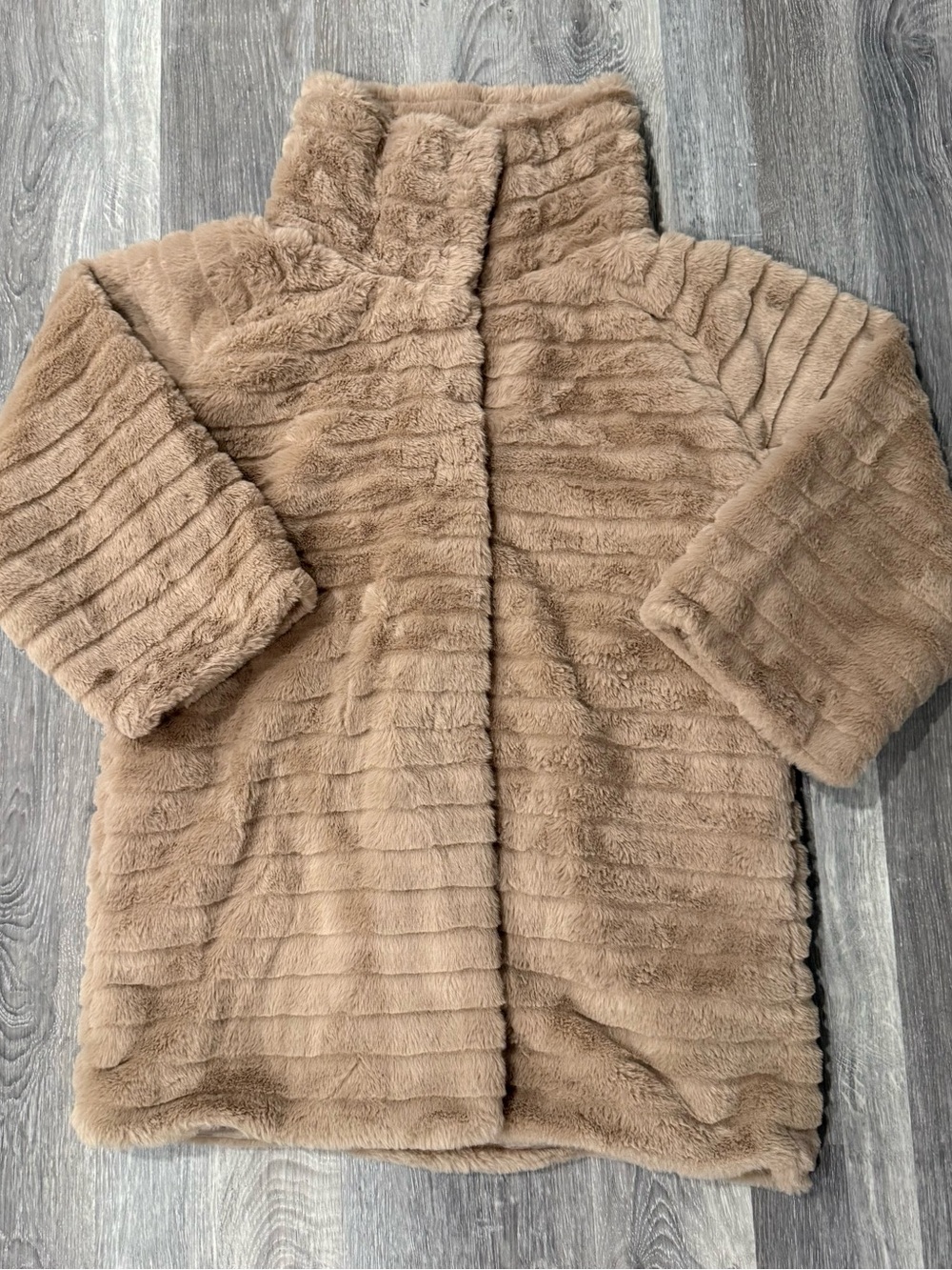 Philosophy Neutral Taupe Faux Fur Snap Front Jacket Collared Lined Pockets M